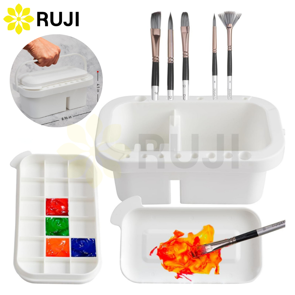 RUJI 1183 ถังล้างพู่กันอเนกประสงค์ 3in1 Brush Washer  มีจานสี 18 ช่อง ที่วางพู่กัน ที่ล้างพู่กัน Brush Cleaner Official