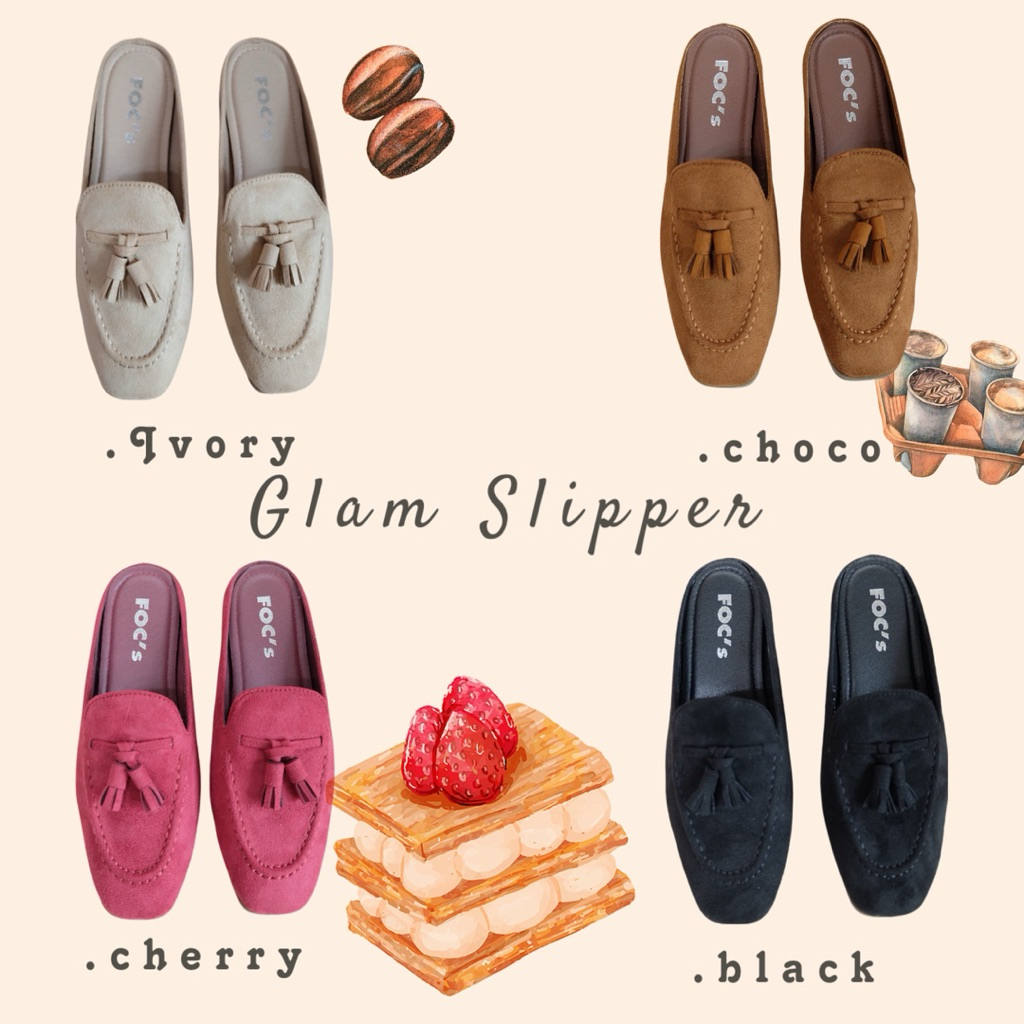 พร้อมส่ง Glam slipper รองเท้าโลฟเฟอร์ เปิดส้น หนังกลับ พื้นนุ่ม ใส่สบายมาก น้ำหนักเบาสุดๆ รองเท้าสลิปออน รองเท้าหนังกลับ