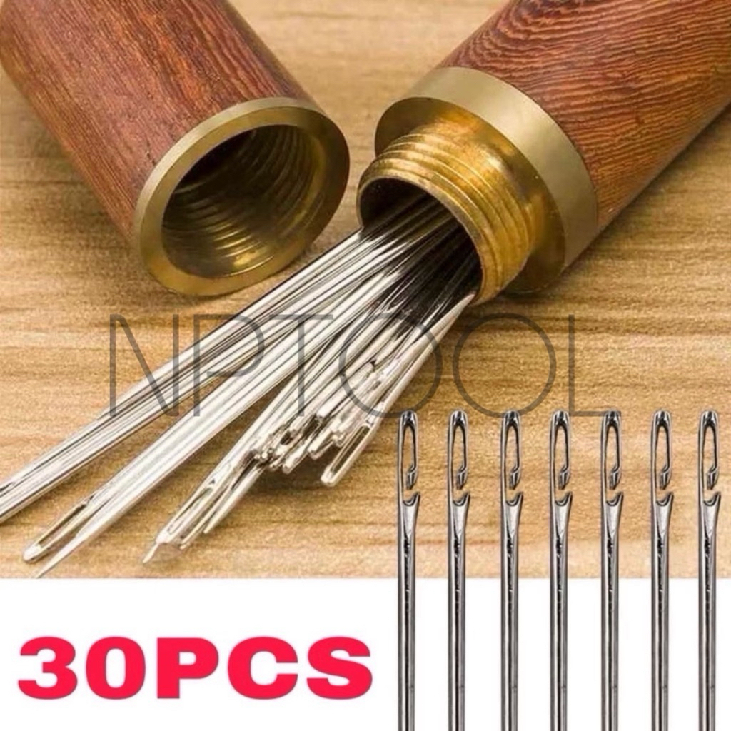 NP-37 ชุดเข็มเย็บผ้าสเตนเลส พร้อมกระบอกไม้ และรูเข็ม 30 ชิ้น