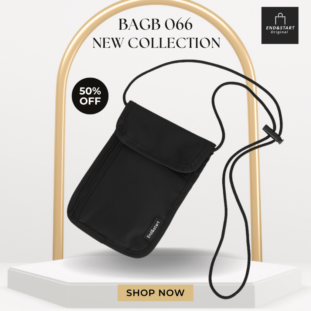 BAGB066 END&START กระเป๋าสะพายข้าง กันน้ำ บางเบา บางเฉียบ  ช่องเยอะ โทรศัพท์ ใส่บัตรจัดเต็มมีซิปข้าง
