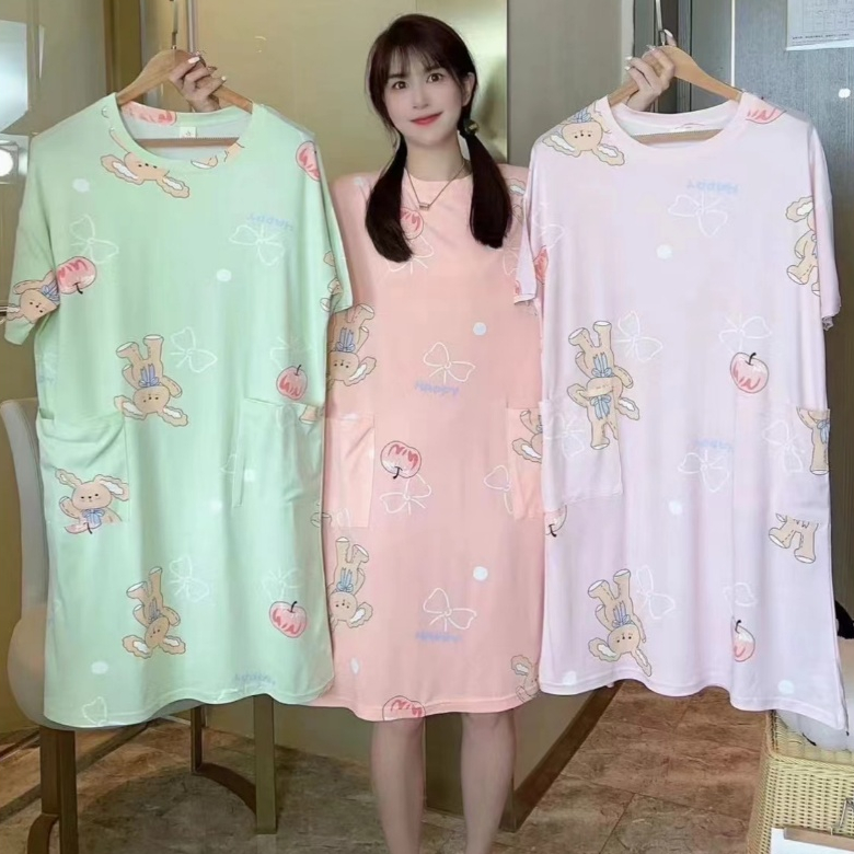 78# จัดส่งจากประเทศไทย!2025 6XLทรงหลวมพอดีตัวชุดกระชุดนอนโปรง สวมใส่สบาย สองกระเป๋า