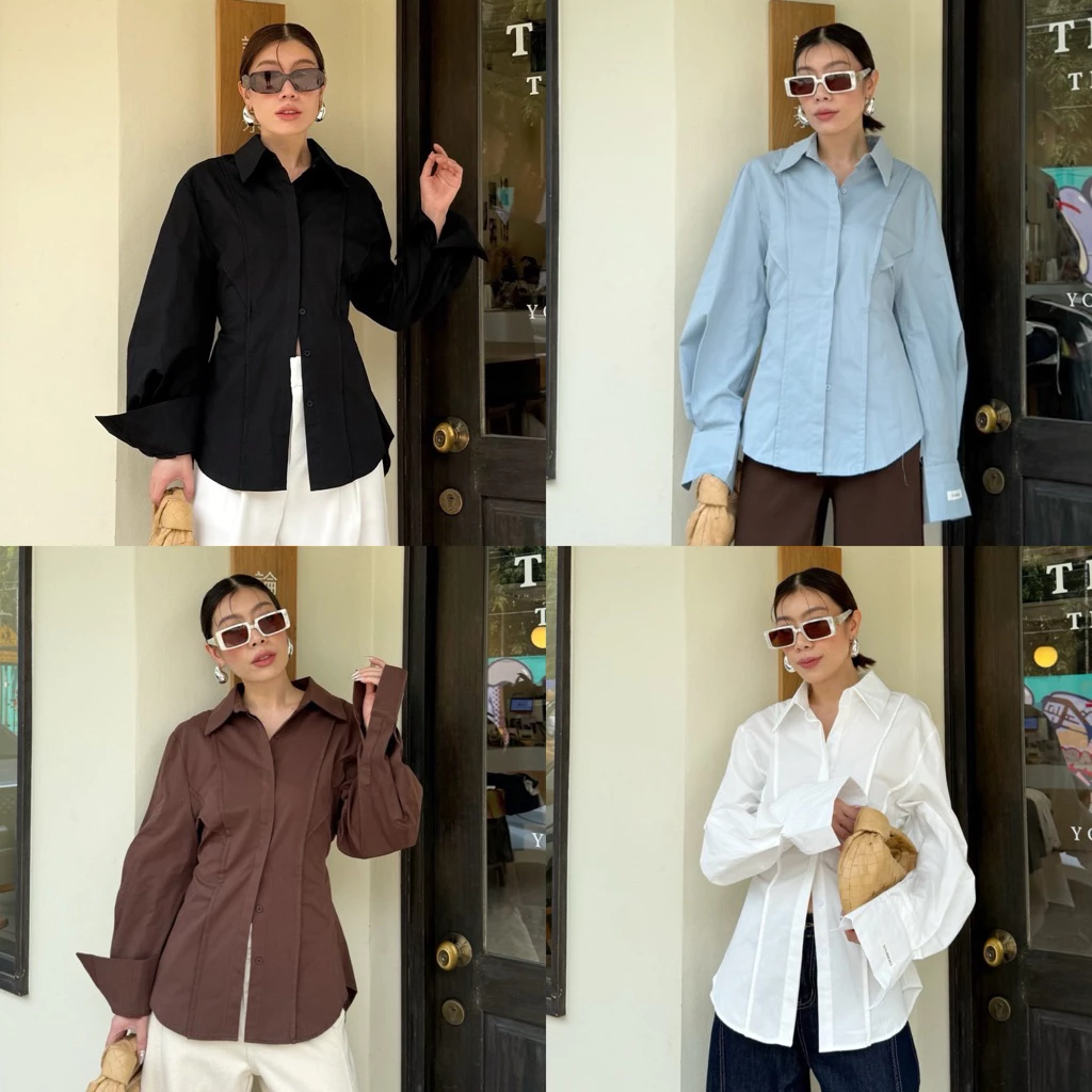 📌📌 พร้อมส่ง ครบสี #25025 x2 Barrel Long Sleeves Shirt เสื้อเชิ้ตแขนโค้ง เสื้อแขนยาว คอปก ทำงาน ไปเที่ยว
