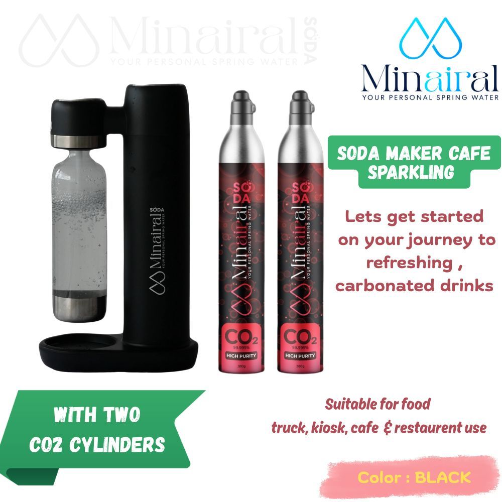 Soda Maker BLACK + 2 CO2 Cylinder Cafe Sparkling Juice Machine Refillable CO2 Gas Carbonated Beverag