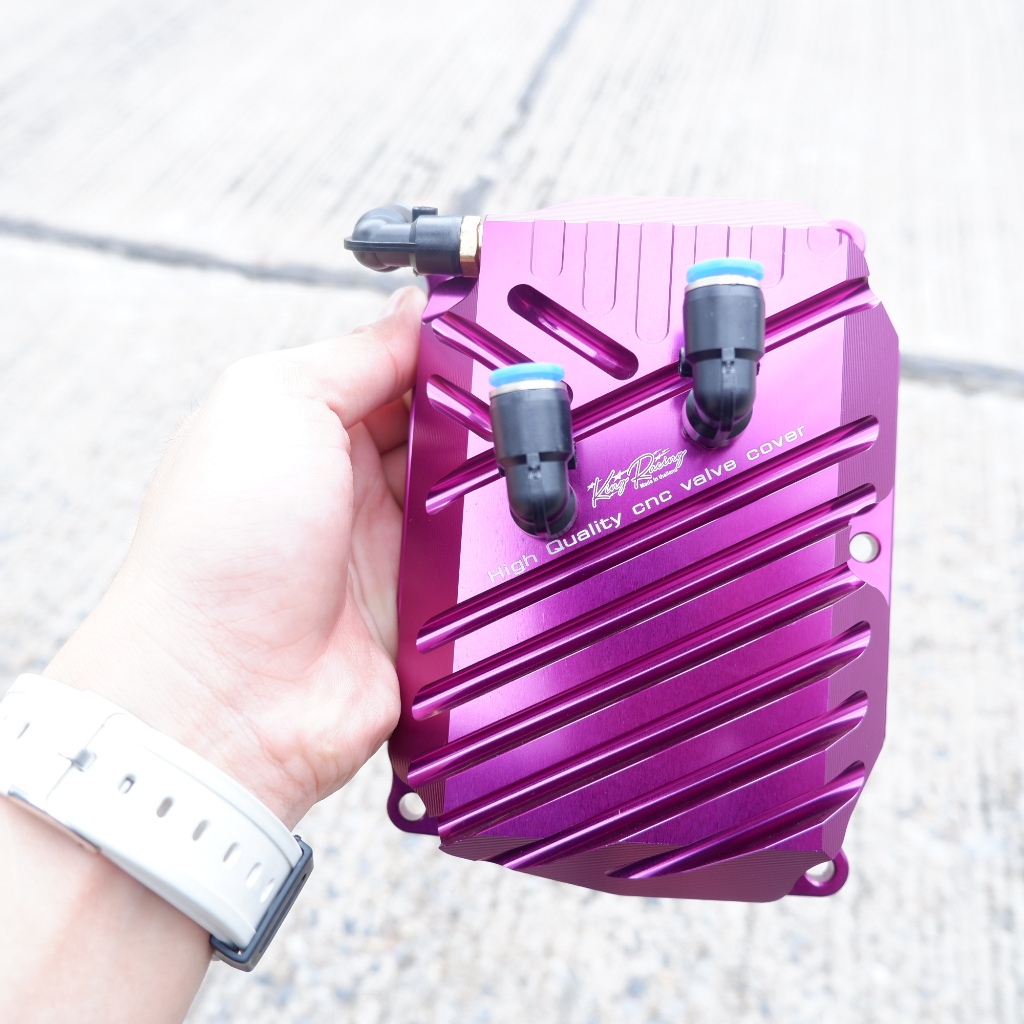 ฝาครอบวาล์ว CNC งาน King Racing ใส่ lead giorno pcx160 adv160 cick160 พร้อมหัวฟิตติ้งเจาะระบาย3รูงานcncตัวหนาอย่างดี