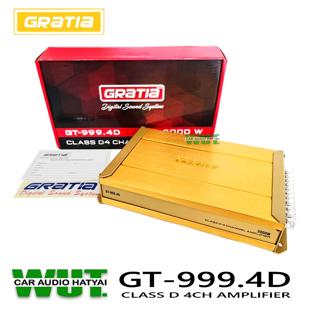 GRATIA เพาเวอร์แอมป์ ขับลำโพงเสียงกลางแหลม หรือซับเบส Class D 4 Channel 3000 Watts. Gratia GT-999.4D