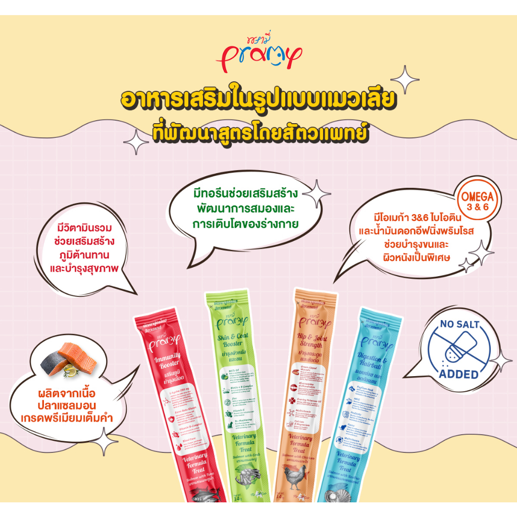Pramy ขนมแมวเลียเสริมวิตามิน ขนาด 14g (ปลีก/ซอง) ราคา ถูกที่สุด ดีลบีเคเค แกลเลอรีภาพที่ 3