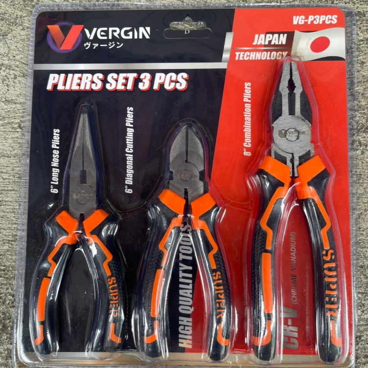 [ของแท้] VERGIN ชุดคีม 3 ตัวชุด (คีมปากแหลม+ปากจิ้งจก+ปากเฉียง) 6",6",8"