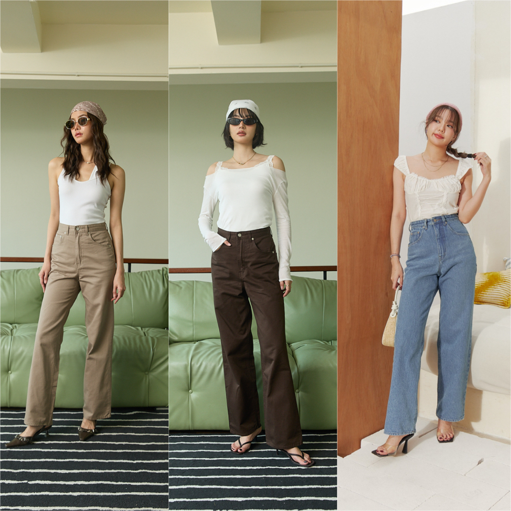 Sis story กางเกงยีนส์ ขายาว เอวสูง ทรงกระบอกใหญ่ Sis 541 Friday wide leg jeans  - Blue