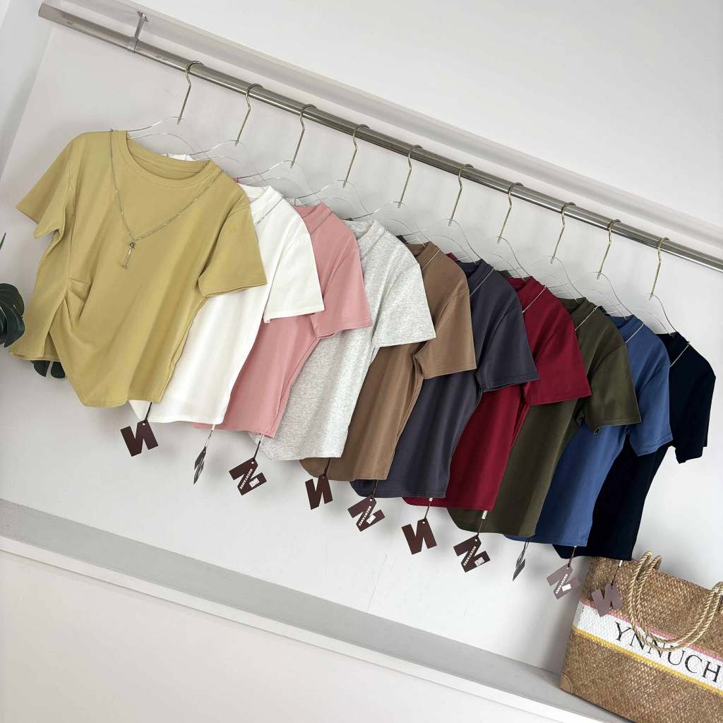 (T871)OOMII โอมิเสื้อยืดผ้าcottonหนานุ่มใส่สบายไม่ร้อน ดีเทลเกร๋แต่งย่นข้าง พรางหุ่นดีมาก