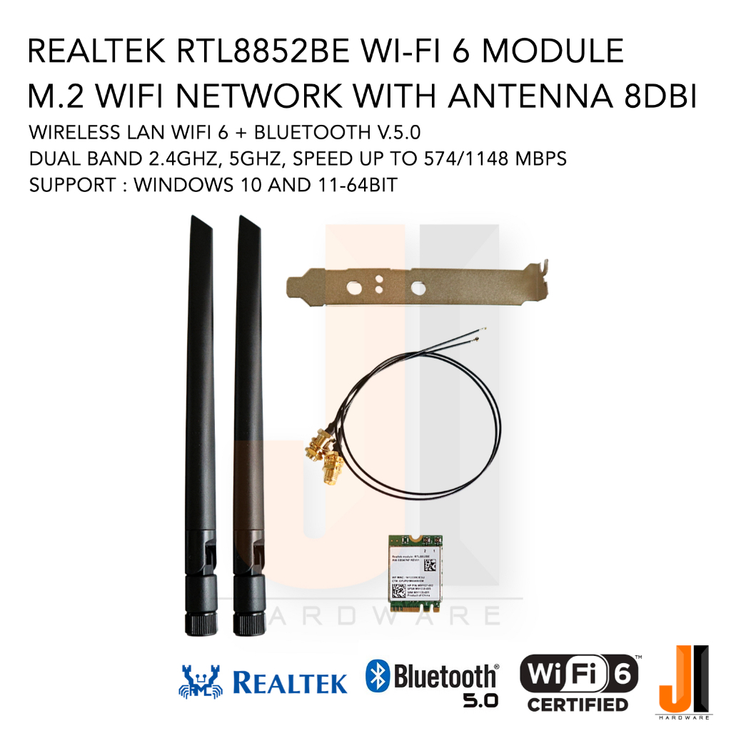 Realtek RTL8852BE Wi-Fi 6 module card wifi + bluetooth v.5.0 dual band + Antenna + Back Plate (ของให