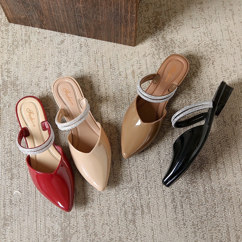 รองเท้าแตะคัทชู สายคาดเพชร ดีไซน์สวยทันสมัย  ใส่สบาย ส้นหนา3CM #L--633# - รูปที่ 7