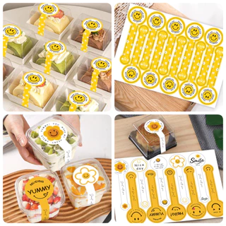 ( hh ) สติกเกอร์แถบยาว ลายหน้ายิ้ม ส้ม+เหลือง คาดกล่องขนม เบเกอร์รี่ ขนาด 3*10 ซ.ม ( 100 ดวง/แพค )