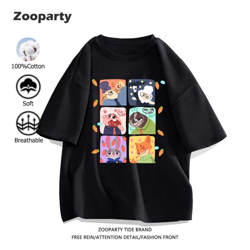 เสื้อ Zootopia 2025สินค้าใหม่! พิมพ์สัตว์น่ารัก คอกลม ผ้าฝ้ายแท้ หลวมและสะดวกสบาย เสื้อยืดแขนสั้น(ส่งเร็ว จัดส่งจากไทย)