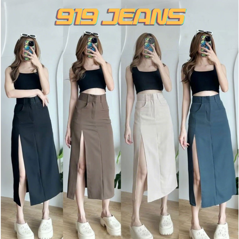 ⭐919JEANS⭐กระโปรงยาว กระโปรงยีนส์ กระโปรง กระโปรงสั้น ทรงเอ Skirt Vida Skirt