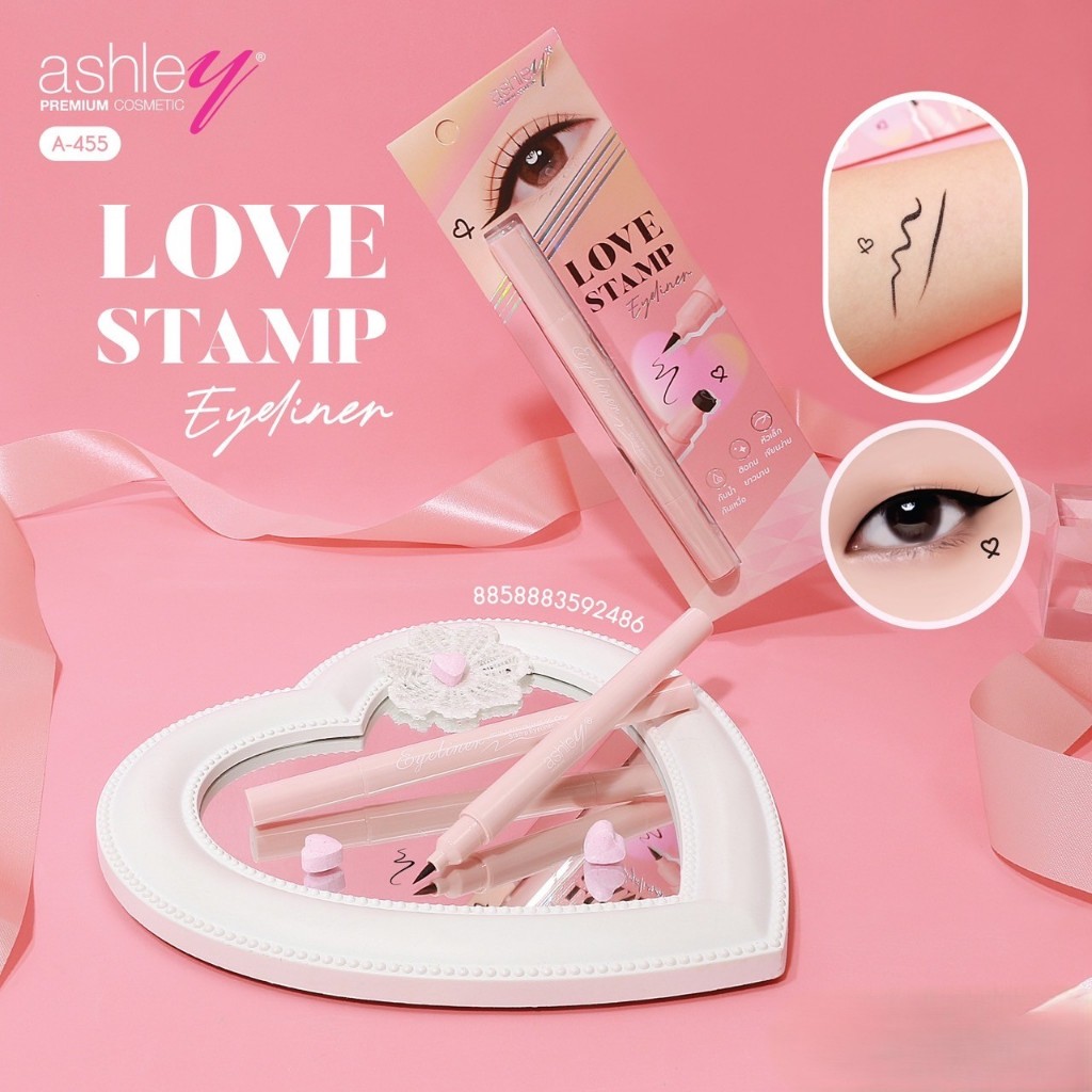 ashley Love Stamp Eyeliner A-455 อายไลเนอร์ 2 หัว ปั้มหัวใจ สีดำ กันน้ำ