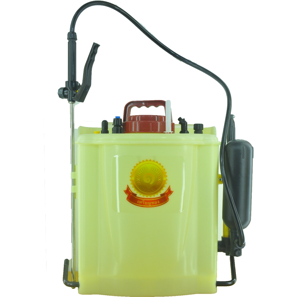 ถังพ่นมือโยกยาสูบนอก ตราเหรีญทอง 16L มาเลเซีย ( รุ่นกระบอกทองเหลือง)