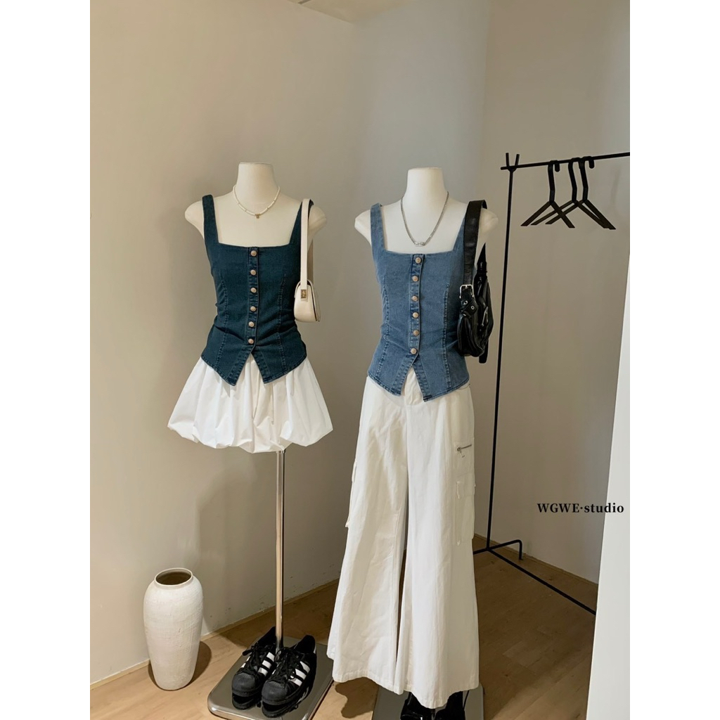 5581# เสื้อยีนคอเหลี่ยม งานกระดุมหน้ามีเชือกรูดด้านหลัง เนื้อผ้ายีนอย่างดี ทรงสวย TAG:WG.WE 🇰🇷 - รูปที่ 2