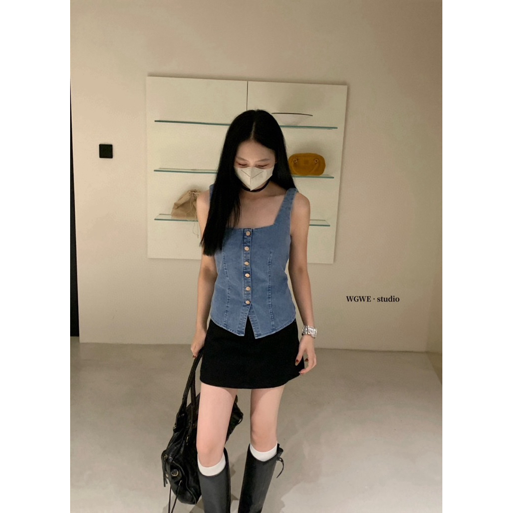 5581# เสื้อยีนคอเหลี่ยม งานกระดุมหน้ามีเชือกรูดด้านหลัง เนื้อผ้ายีนอย่างดี ทรงสวย TAG:WG.WE 🇰🇷 - รูปที่ 5