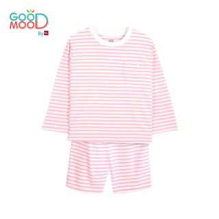 Good Mood by bsc ชุดนอนแขนยาว+กางเกงขายาวลายริ้ว สีชมพู สำหร…