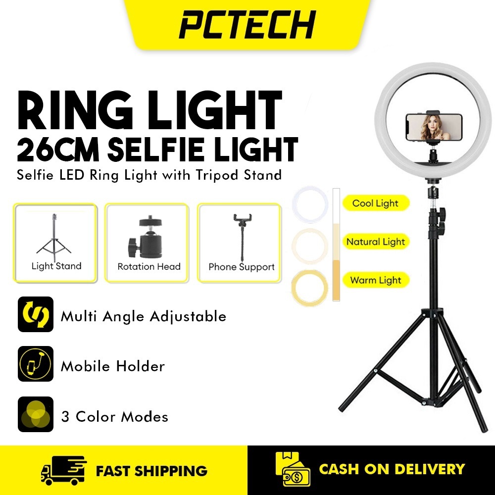 26CM Selfie LED Ring Light with Stand and Phone Holder Photo Studio Dimmable Ringlight  10 นิ้ว ไฟวงแหวน ไฟไลฟ์สด