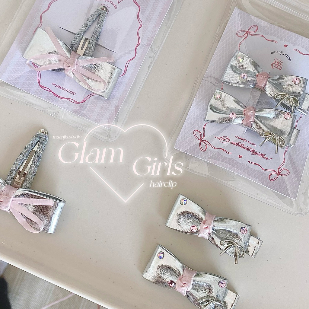 glam girls hairclip 🐰🎀| กิ้บติดผมโบว์ สีเงิน  ม่วนใจ๋สตูดิโอ | muanjia.studio
