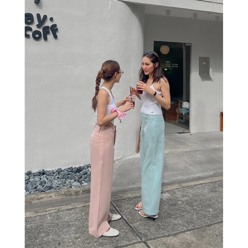 GLAMCLOTHES APRIL TROUSERS กางเกงขายาวขากระบอกตรงผ้ายับยาก ทรงเอวกลาง