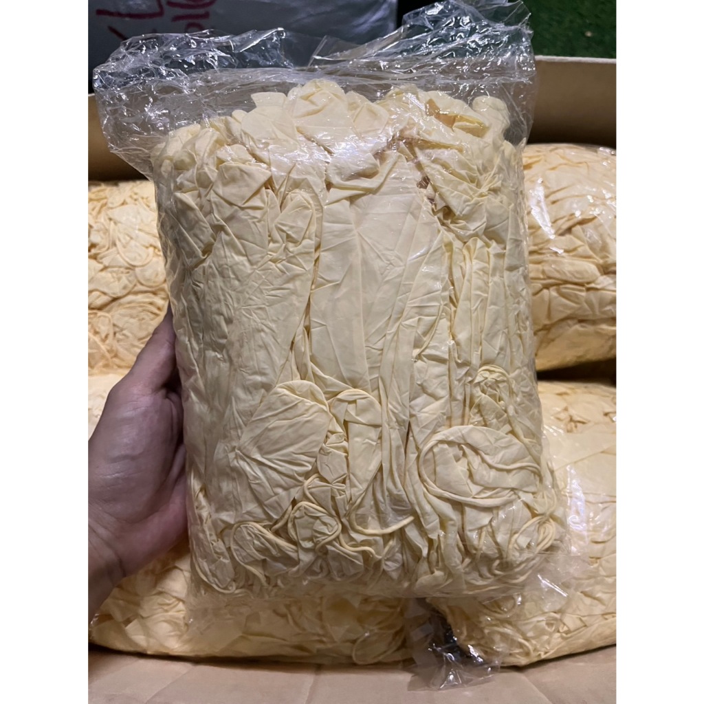 ถุงมือยางสีเหลืองครีม 1แพ็ค 100ชิ้น ยืดหยุ่นทนทาน - รูปที่ 2