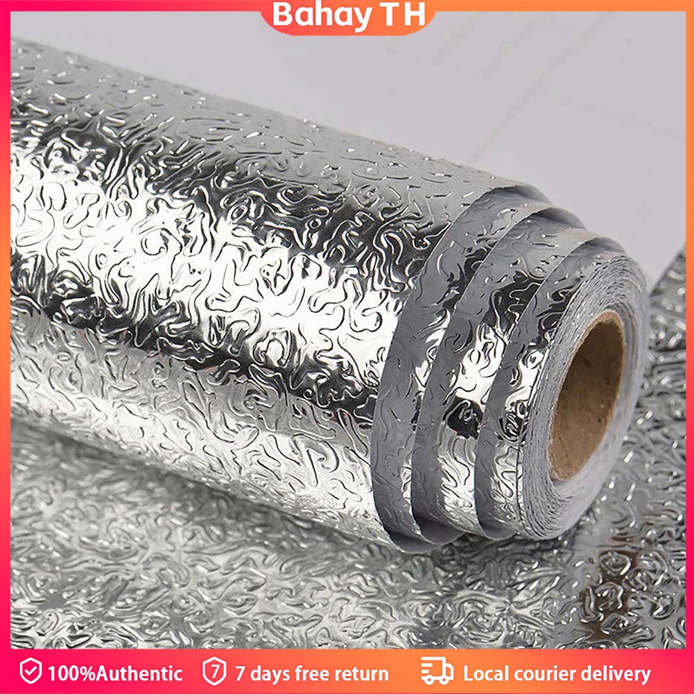 60x500ซม. สติกเกอร์ฟอยล์อลูมิเนียม สติ๊กเกอร์ครัว วอลเปเปอร์กันน้ำ กันน้ำมันกระเด็น ใช้สำหรับติดผนังห้องครัว