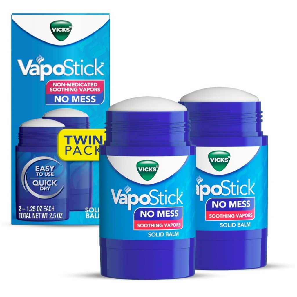 Vicks VapoSticks Twin Pack, Solid Balm, Soothing Non-Medicated Vicks Vapors