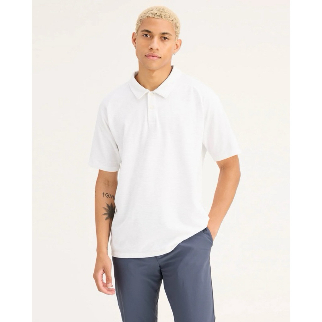 LU21 | D o c k e r s ของแท้ เสื้อคอปก แขนสั้น สีขาว ผู้ชาย เซลตำหนิ