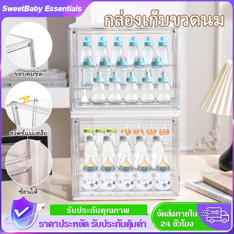 กล่องเก็บขวดนมเด็ก กล่องเก็บของใช้เด็ก ความจุขนาดใหญ่ 4 ชั้น กล่องเก็บของกันฝุ่นพร้อมฝาปิด