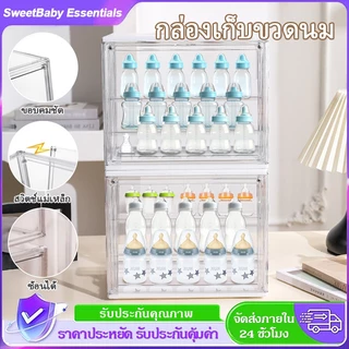 กล่องเก็บขวดนมเด็ก กล่องเก็บของใช้เด็ก ความจุขนาดใหญ่ 4 ชั้น กล่องเก็บของกันฝุ่นพร้อมฝาปิด