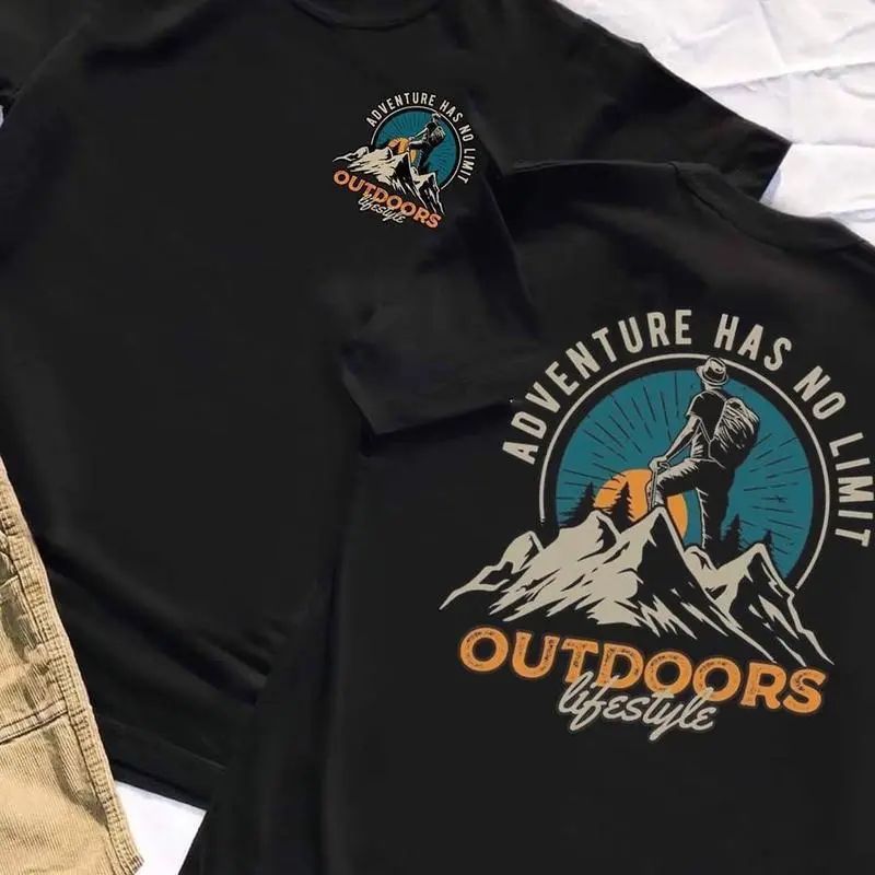 Y-T🏝️เสื้อยืด oversize เสื้อยืดคอกลม สวมใส่สบาย ลาย "OUTDOORS" วินเทจ ผ้าฝ้าย100% สกรีนลาย ไม่หดตัว แนวสตรีท