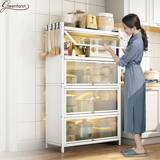 Greenforst ตู้เก็บของในครัว ตู้เก็บจานชาม 3/4/5ขั้น มีฝาปิดกันฝุ่นกันหนู ตู้อเนกประสงค์ กันฝุ่นกันสนิม รุ่น 2351