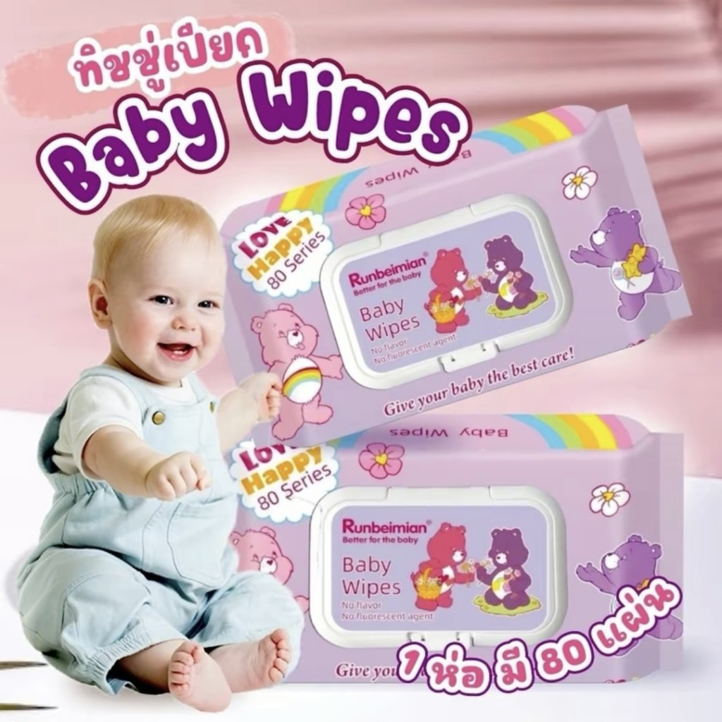 กระดาษทิสชู่ ทิสชู่เปียก กระดาษทำความสะอาดไม่มีแอลกอฮอล์ กระดาษเปียก Baby Wipes ผ้านุ่มชุ่มชื่น 1ห่อ80แผ่น