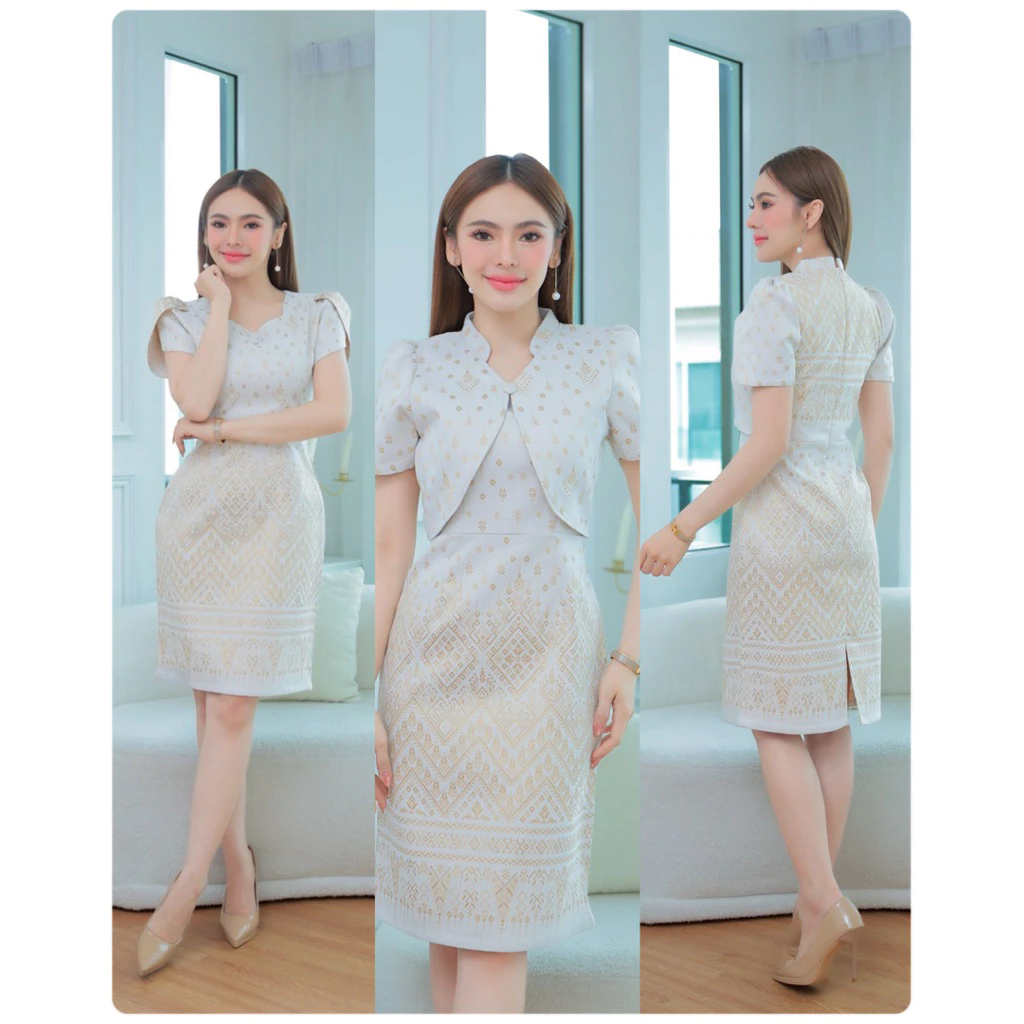 N779-780 สุพรรณษาเดรสผ้าไทย ผ้าทอลายเเพรวากาฬสินธุ์ ทรงสอบสวยมาก Dress ThaiDress