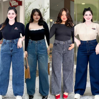 [ 6 สี ]กางเกงยีนส์สาวอวบอ้วนขากระบอก เอวสูง เก็บพุง พรางหุ่น ไม่รั้งเป้า