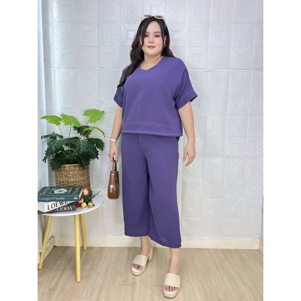 ชุดเซตสาวอวบอ้วน Miss M.A.Closet สาวพลัสไซส์ 2 ชิ้น เสื้อคอวี+กางเกงขายาว Lady ผู้หญิง Clothing Women