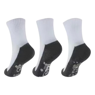 ร้านไทย ส่งไวมาก Socksy (แพ็คสุดคุ้ม 12 คู่)ถุงเท้านักเรียนข้อกลาง ขาวพื้นเทา-กันลื่นลายการ์ตูน รุ่นหนาพิเศษ ✅