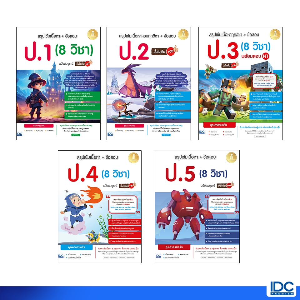 Infopress(อินโฟเพรส)หนังสือ สรุปเข้มเนื้อหา + ข้อสอบ ป.1 - 6 (8 วิชา) มั่นใจเต็ม100