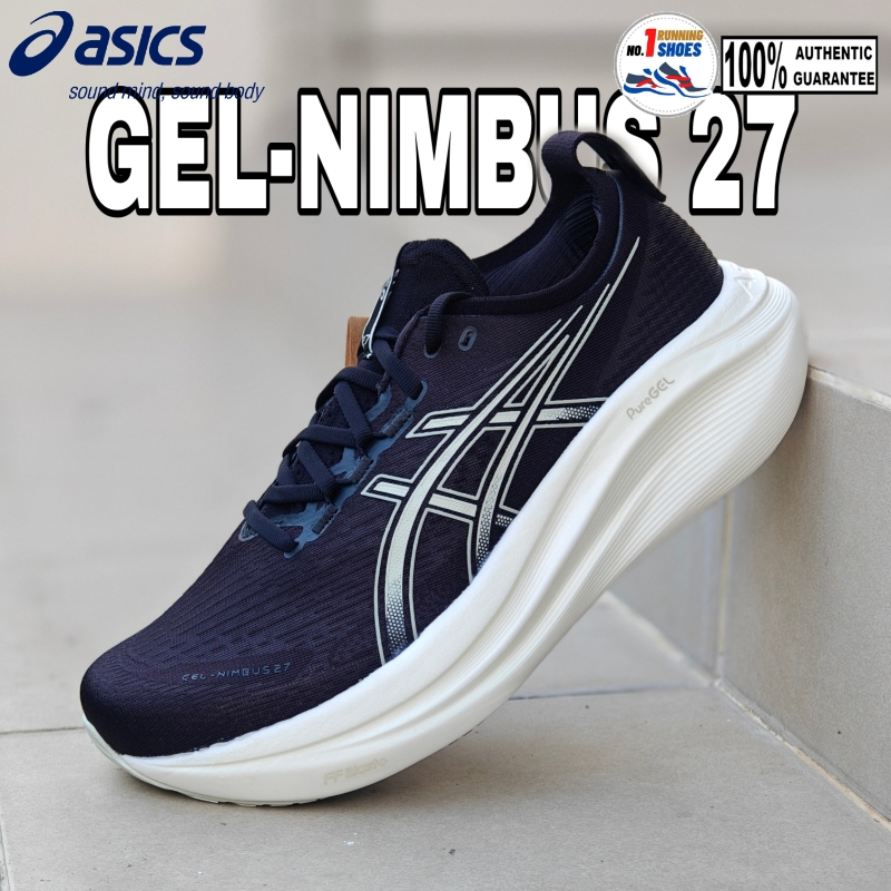 [มีไซส์ใหญ่สุดในไทย] Asics รุ่น Nimbus 27 2E/4E 1011B956-002 สี Black/ lake grey ของเเท้ 100%