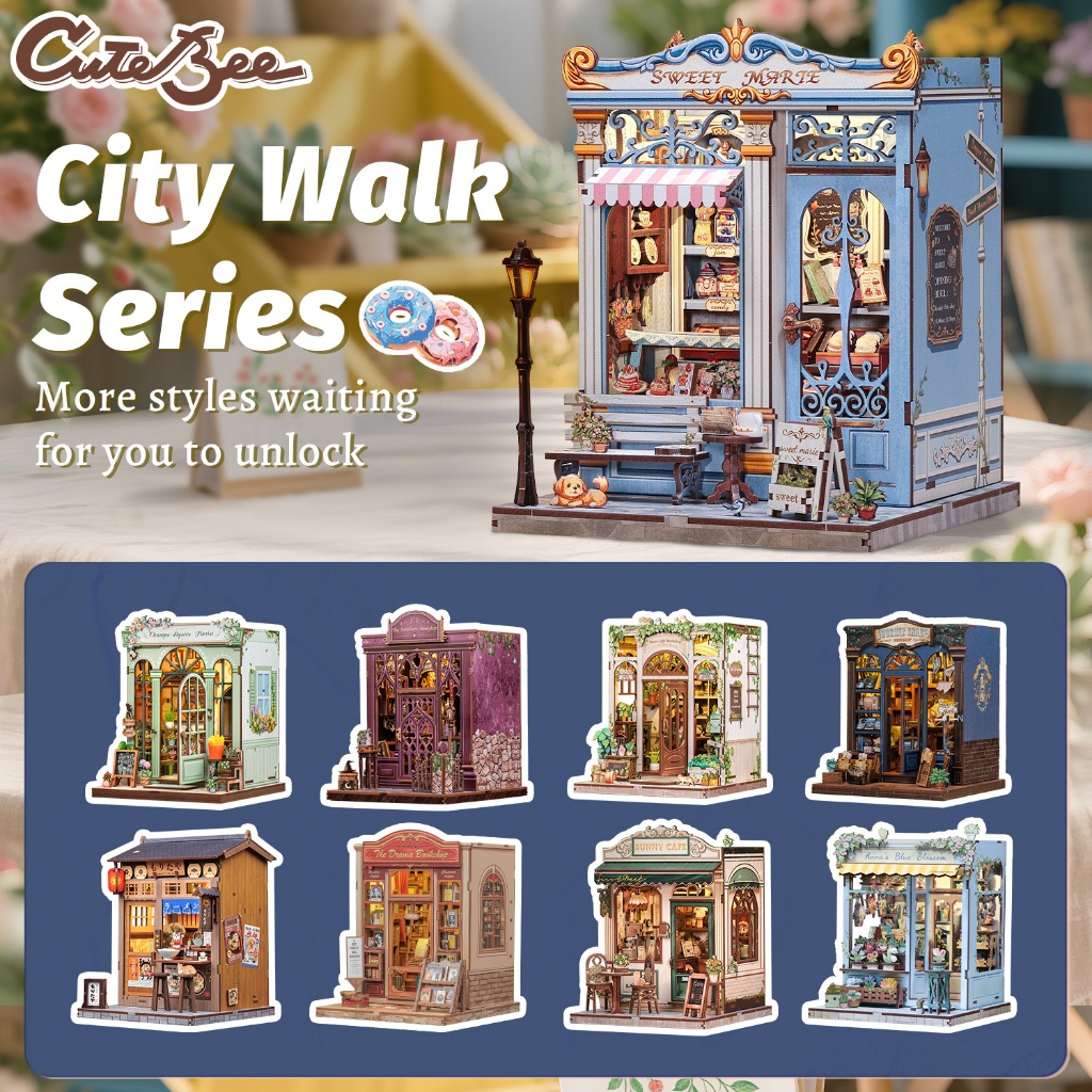 CUTEBEE บ้านตุ๊กตา DIY ซีรีย์เดินชมเมือง บ้านของเล่น ตัวต่อไม้ ของขวัญวันเกิด ของตกแต่งโต๊ะทำงาน