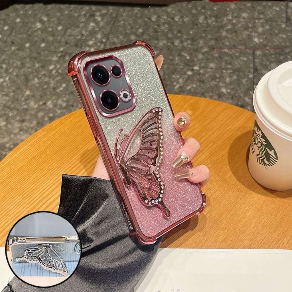 เคสผีเสื้อ หรูหรา สำหรับ VIVO Y18 Y03 Y03T Y28S Y28 4G เคส กันกระแทก ป้องกันกล้อง  ผีเสื้อ กริตเตอร์ น่ารัก ตั้งได้