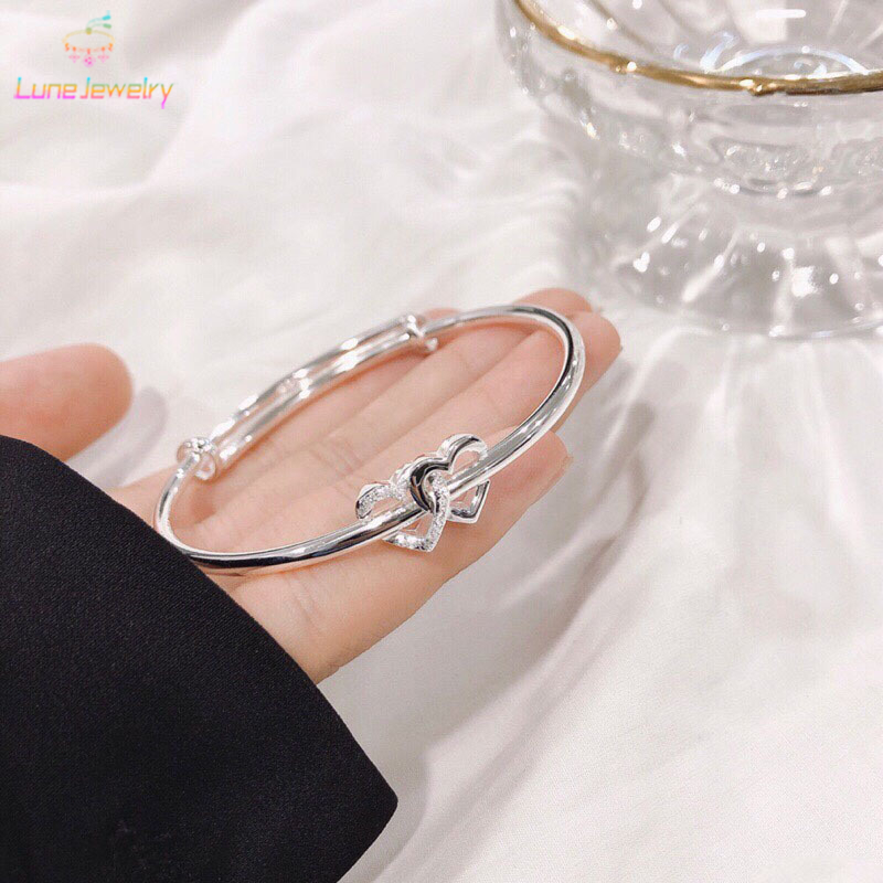 COD💖ใหม่ สร้อยข้อมือ จี้รูปหัวใจคู่ สไตล์เกาหลี ระดับไฮเอนด์ หวาน สามารถปรับได้ สําหรับผู้หญิง เครื่องประดับแฟชั่น-Lune