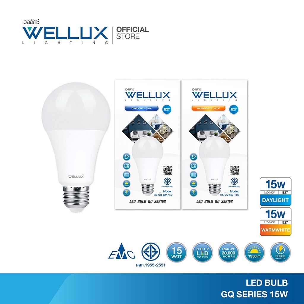 (NEW)WELLUX หลอดไฟ LED เวลลักซ์ คุณภาพสูง 5W 7W 9W 12W 15W 23W แสงขาว แสงวอร์ม LED BULB GQ SERIES ขั้วE27 [รับประกัน1ปี] - รูปที่ 3