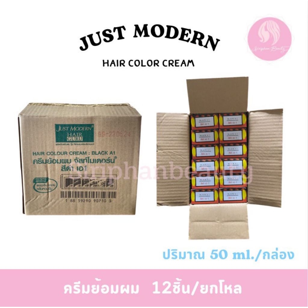 ( 1ลัง 12 กล่อง) ครีมย้อมผม จัสท์โมเดอร์น สีดำ เอ1  ปิดผมขาว ย้อมผม Just Modern Hair Colour BLACK A1