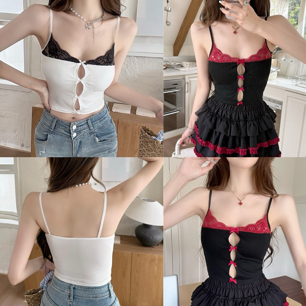 เสื้อสายเดี่ยว BunnyJ. พร้อมส่งในไทย ดีเทลแหวกอก ขอบบราสีดำ น่ารักเซ็กซี่ วัยรุ่นสยามแต่งกันเยอะมากก