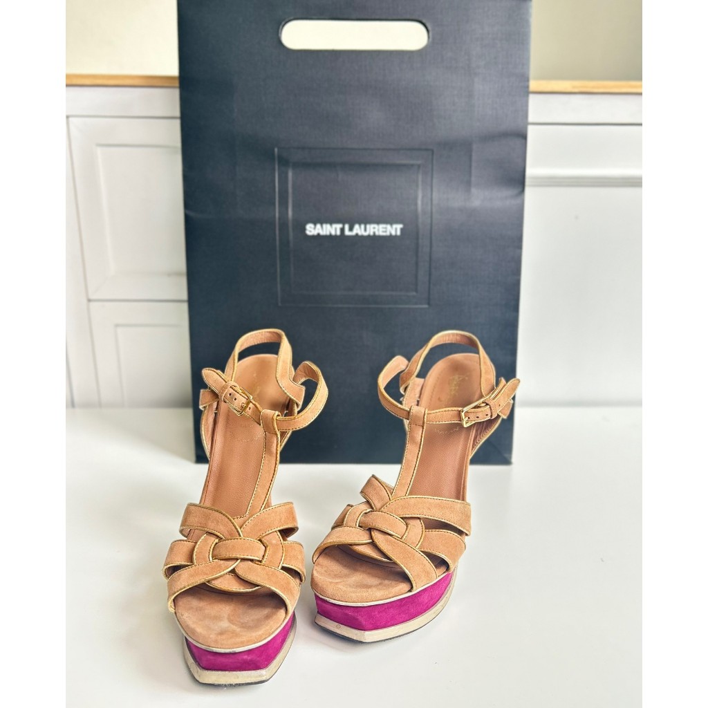 รองเท้าส้นสูง YSL Tribute Platform Sandals Iconic Runway  Size 36 ½ สภาพใช้งานทั่วไป อปก.ถุงแทน