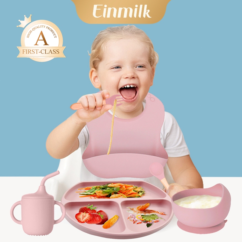 Einmilk ชุดอุปกรณ์ทานอาหารเด็ก ชุดช้อนซิลิโคนทารก BPA ฟรี อุปกรณ์ทานอาหารเด็กเกรดอาหาร