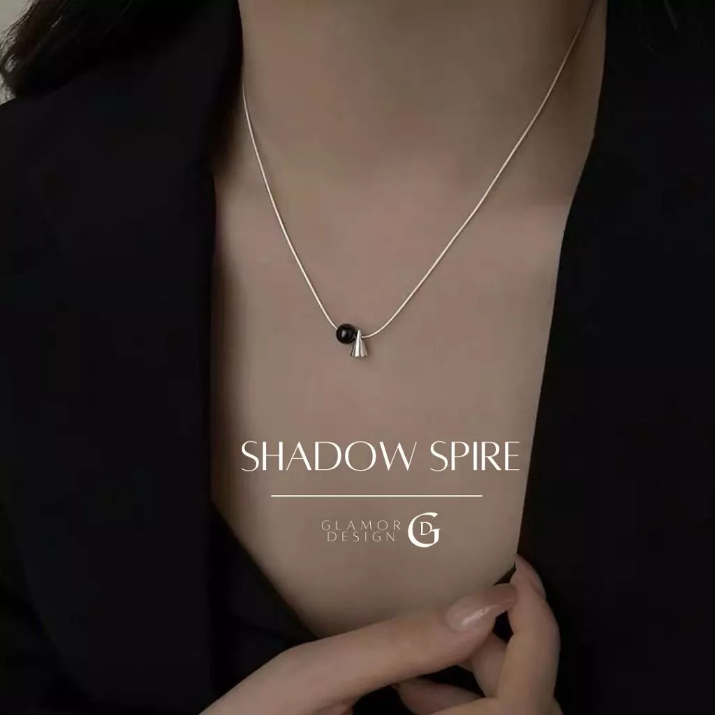 GLAMOR✨สร้อยเงินแท้ Shadow Spire จี้หินโอนิกซ์ทรงกรวย เงิน925 ดีไซน์ทรงกรวยเทรนดี้ ใส่ได้ทั้งหญิงชาย
